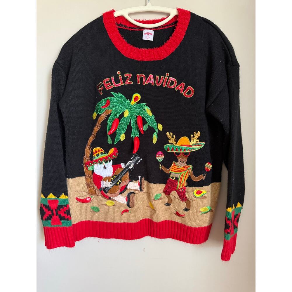 Holiday Time Feliz Navidad Ugly Christmas Sweater Womens Size Medium (8–10)